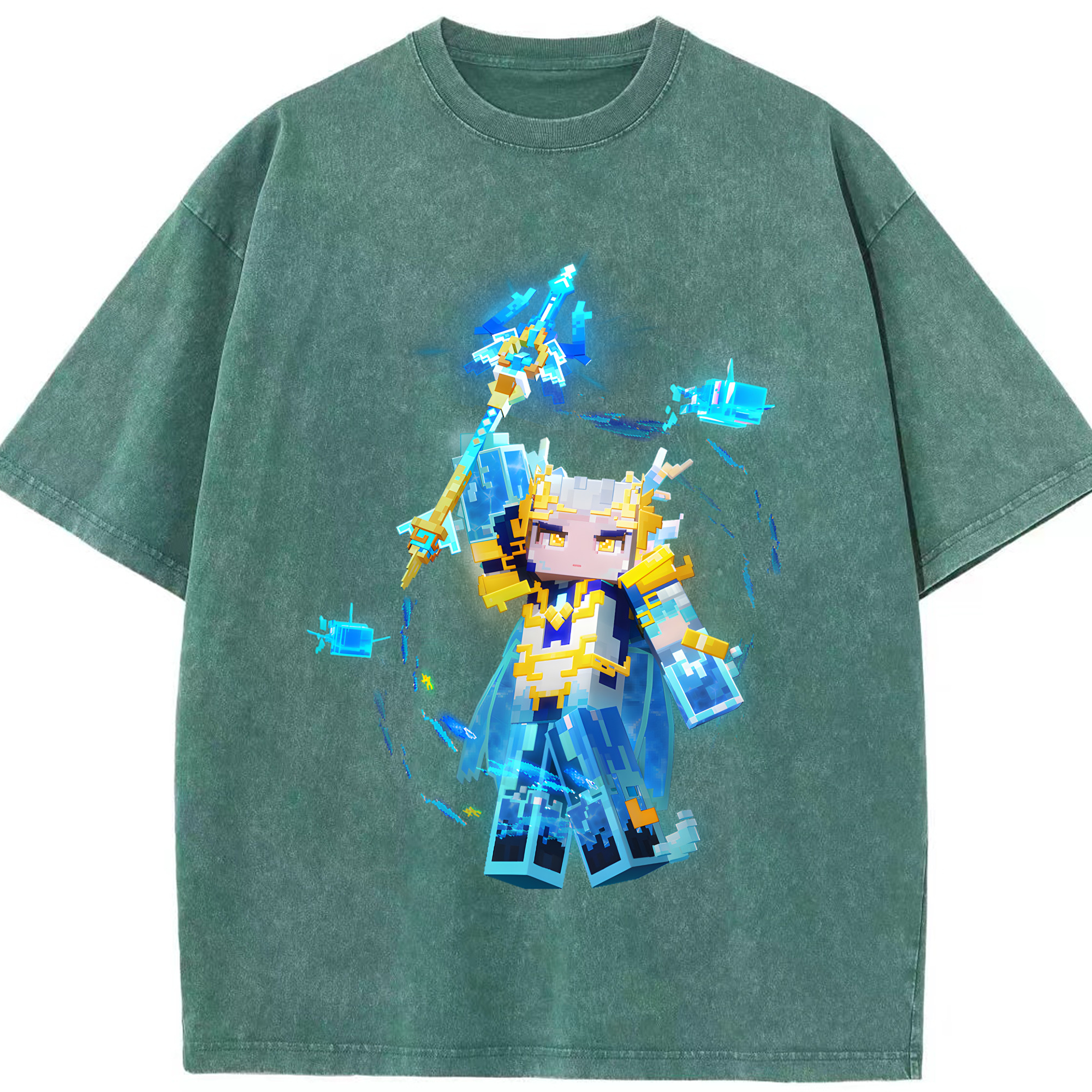 （画像用） マインクラフト ブロックの世界 Minecraft MC Block world 綿100% ヴィンテージ風 半袖Tシャツ（フロントプリント）